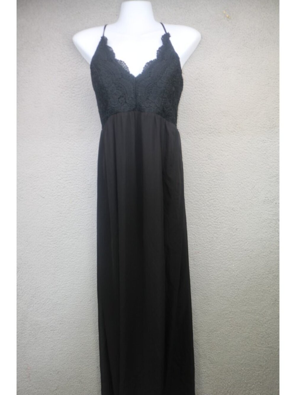 Black Crochet Babydoll Maxi Dress-Side Slit-Half Lined-Small-Whimsigoth-Witchy